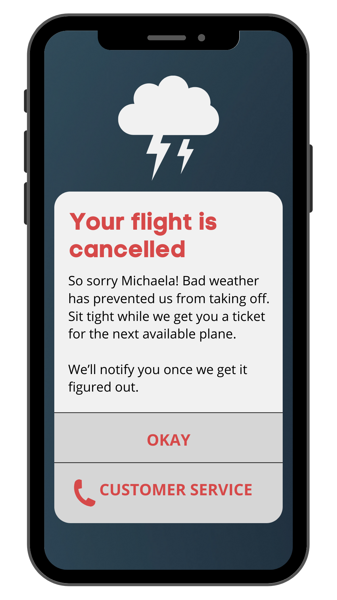 Daily UX Writing Day 1 airplane cancellation mockup