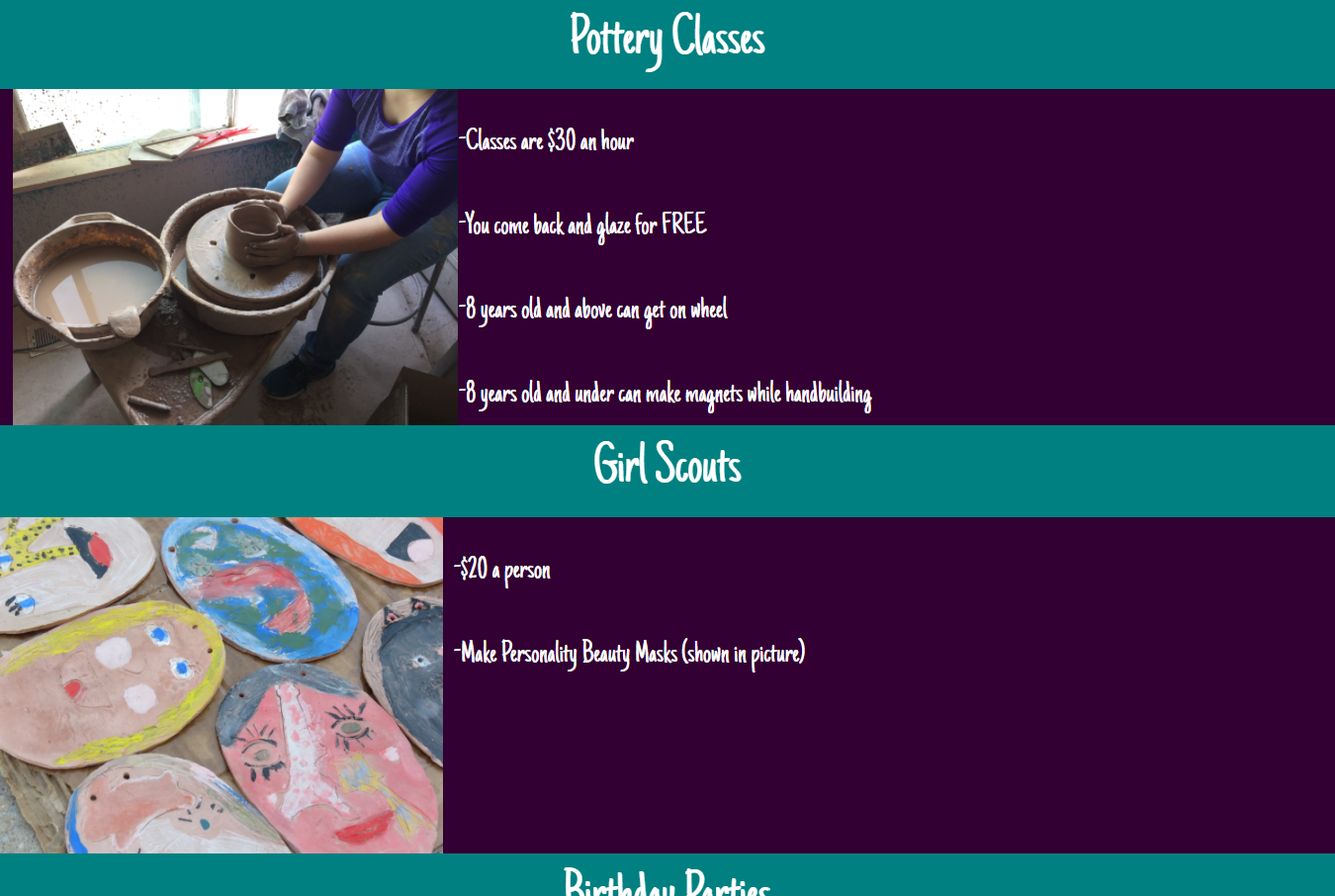 The Wandering Peacock original website services page